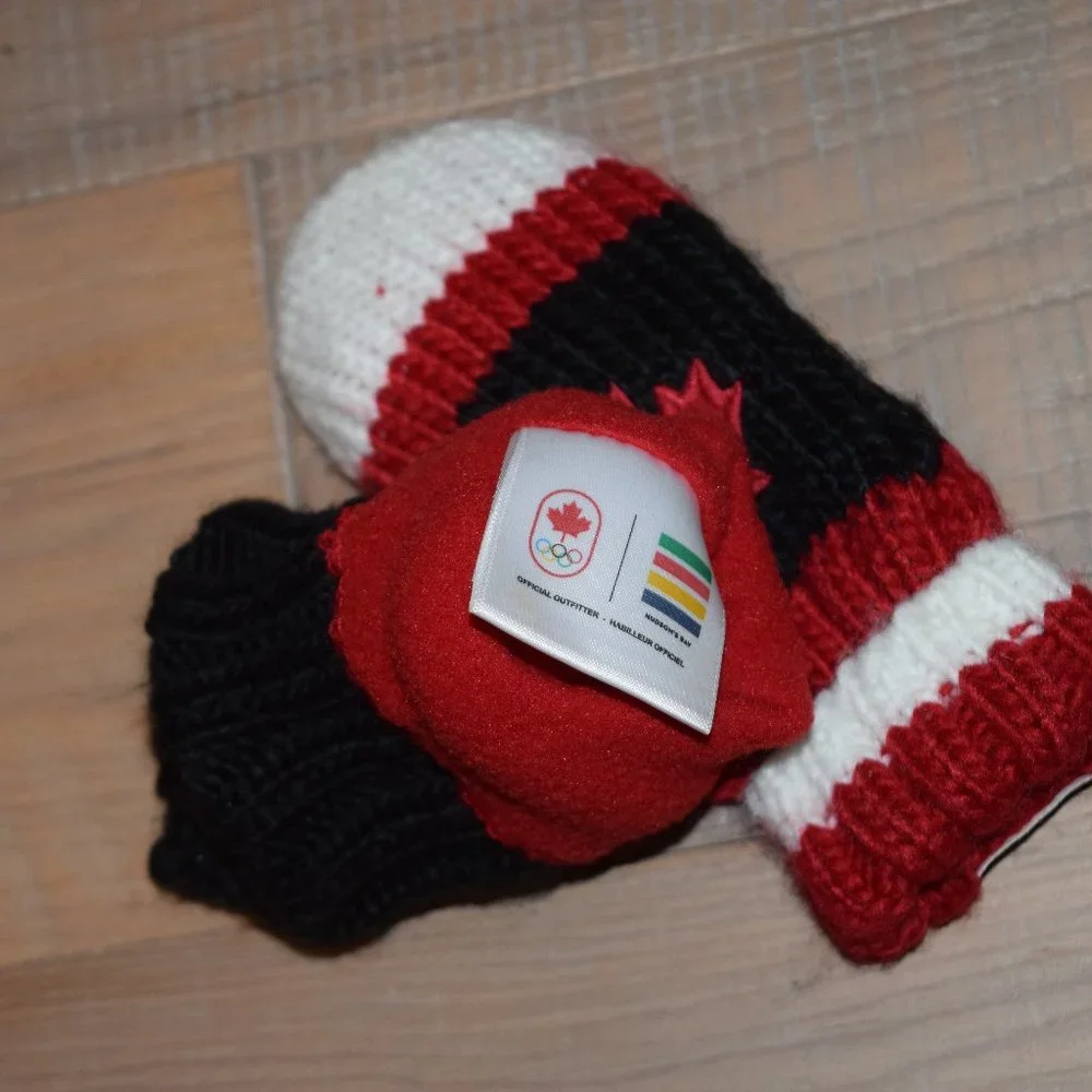 Hudson's Bay Team CANADA OLYMPIC Infant Babies Winter Knit FLEECE LINED MITTENS